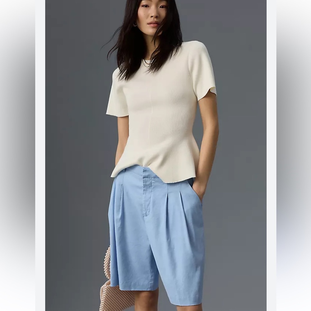 Anthropologie Light Blue Pleated Bermuda Shorts